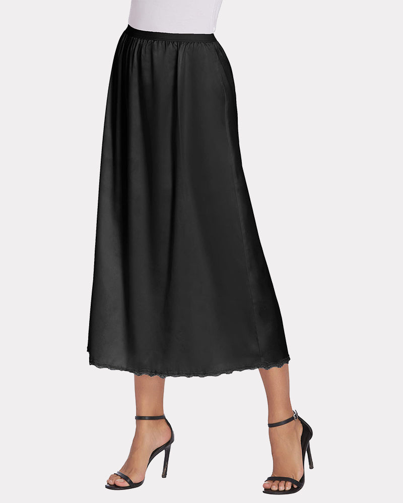 Satin Half Slip Lace Long Underskirt (DE Only) Lingeries-mini skirts - Tophatter Daily Deals