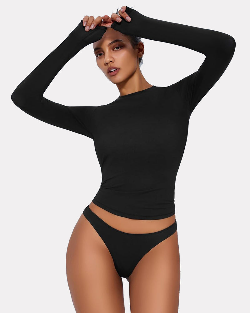 Double Lined Basic Y2K Top with Underwear Black Shaperwear-bodysuit - Tophatter Daily Deals