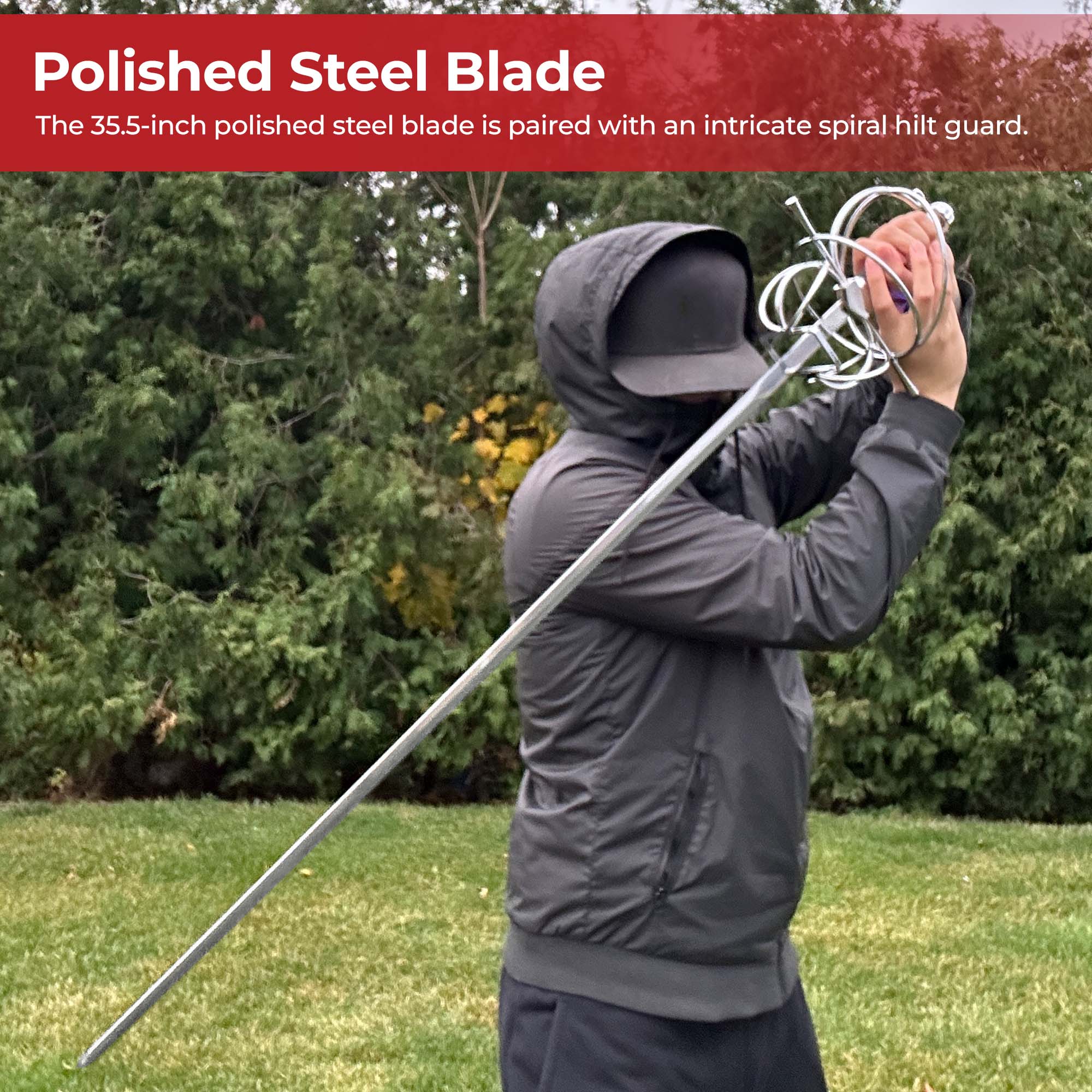 Elegant Renaissance Rapier with Black Swept Hilt and Spiral Guard Swords - Tophatter Daily Deals