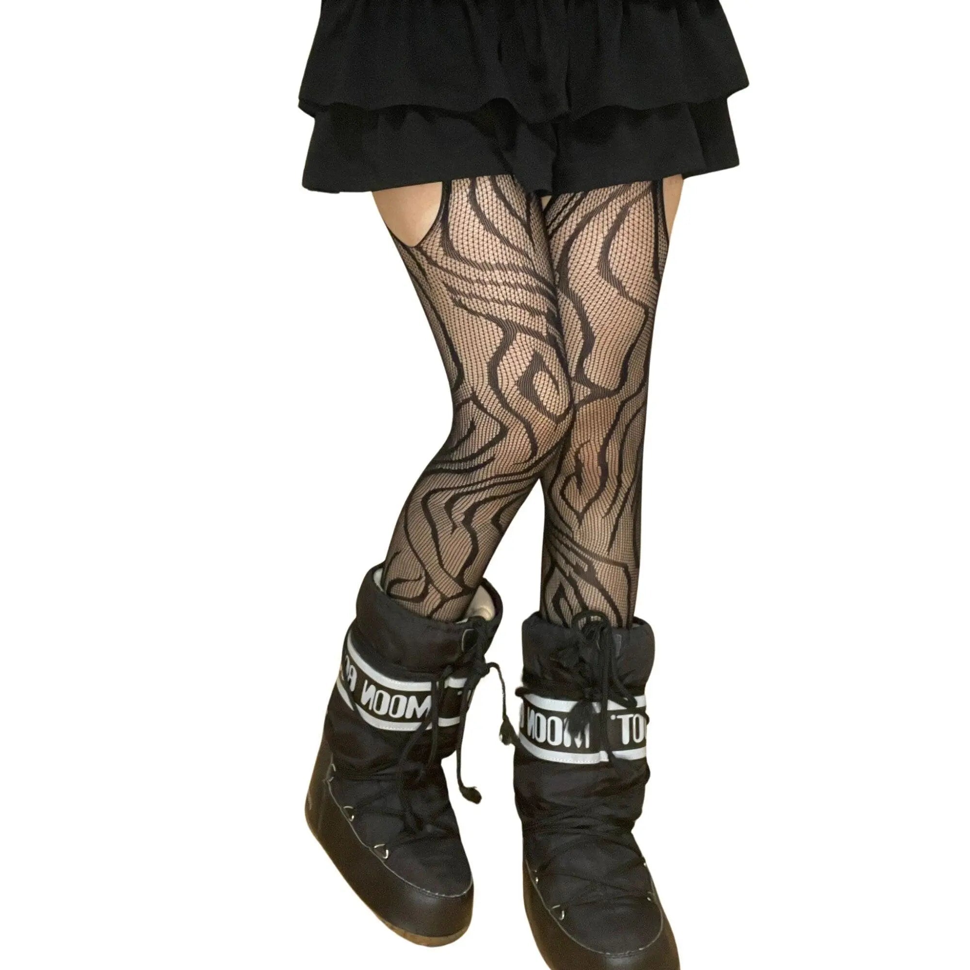 Black Vine Patterned Suspender Fishnet Tights - Tophatter Daily Deals