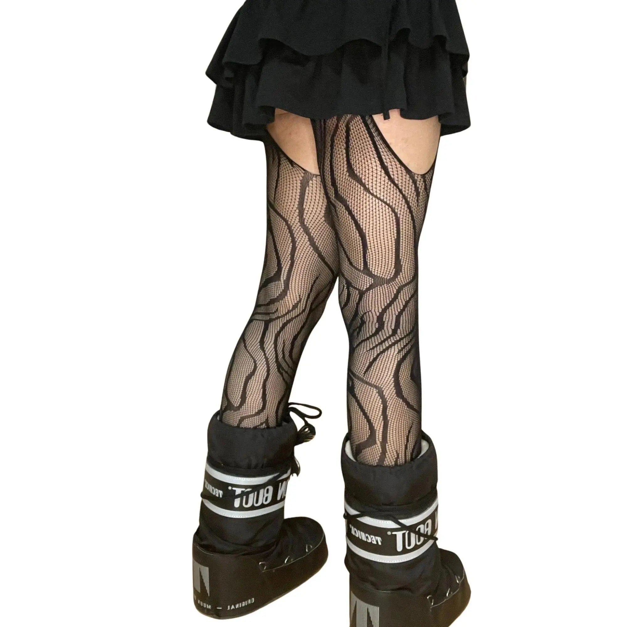 Black Vine Patterned Suspender Fishnet Tights - Tophatter Daily Deals