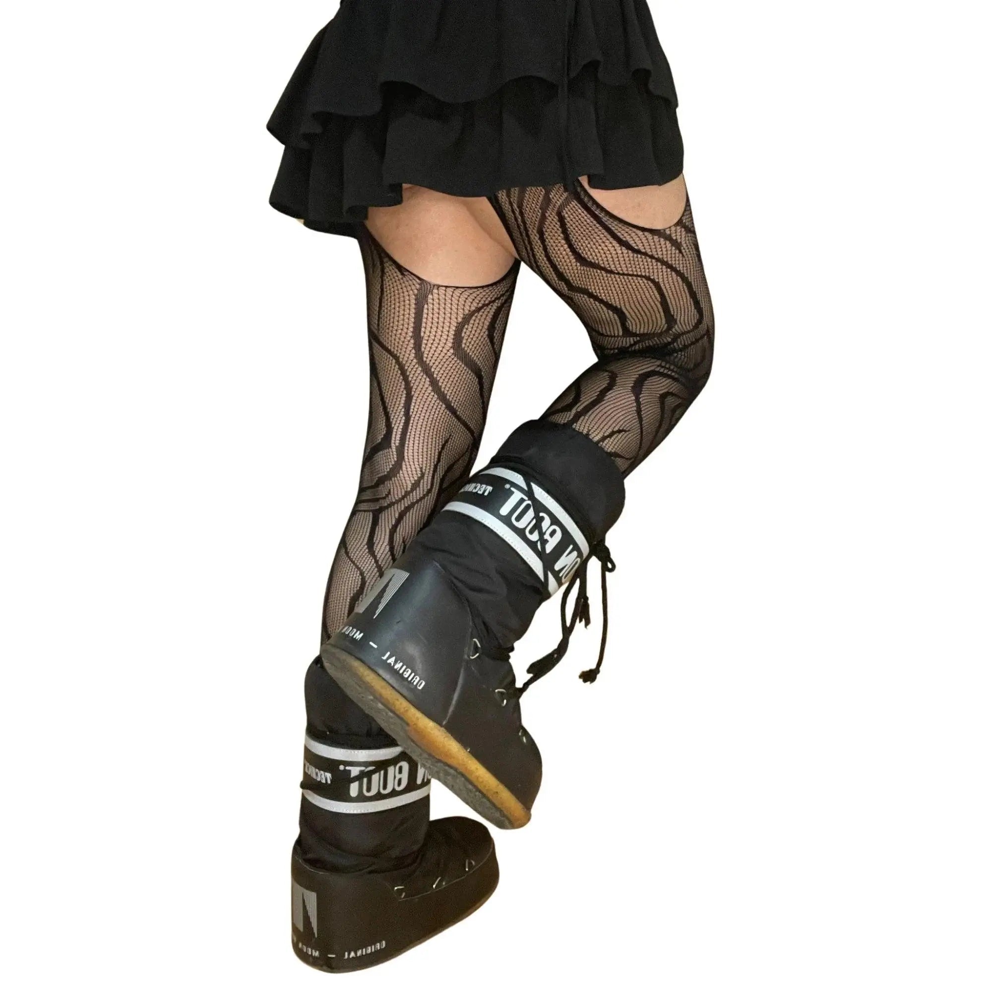 Black Vine Patterned Suspender Fishnet Tights - Tophatter Daily Deals