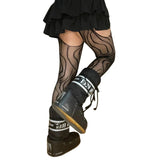 Black Vine Patterned Suspender Fishnet Tights - Tophatter Daily Deals