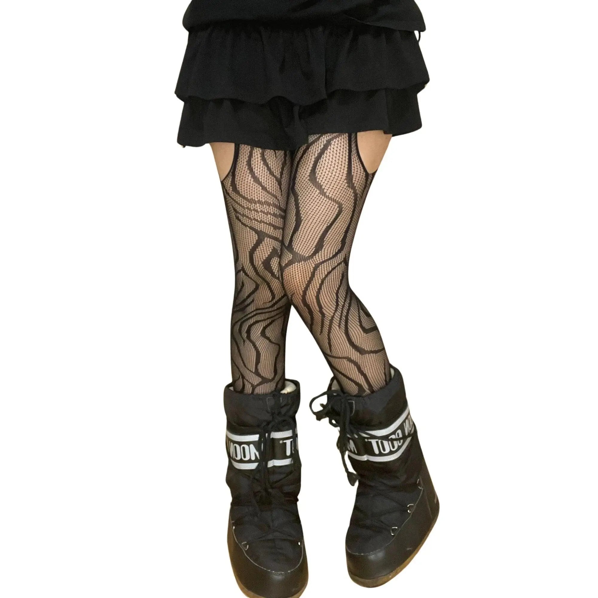 Black Vine Patterned Suspender Fishnet Tights - Tophatter Daily Deals
