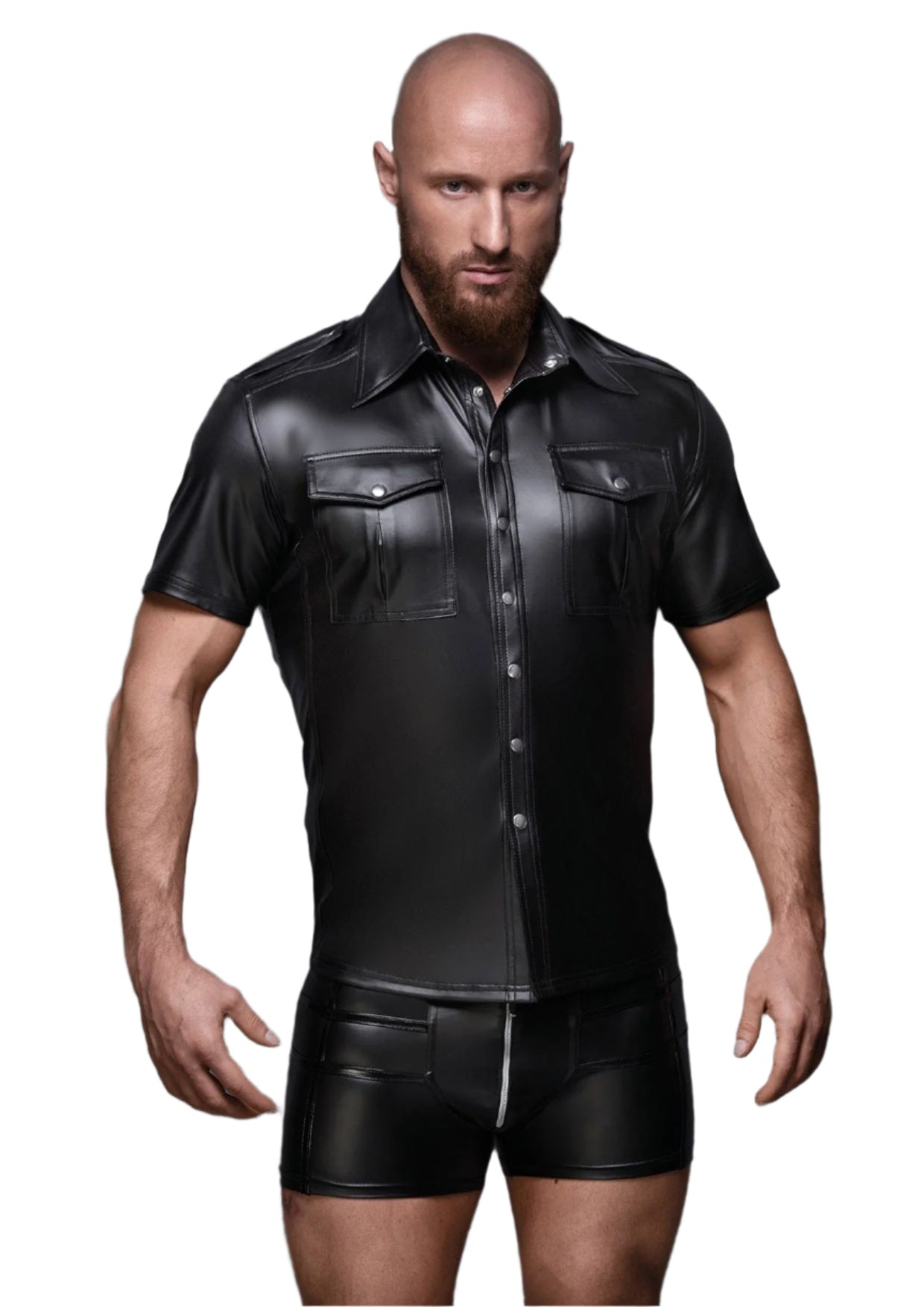 Black Wet Look Short Sleeve Shirt With Front Pockets > Clothes > Mens Latex - Tophatter Daily Deals