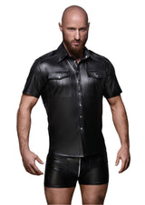 Black Wet Look Short Sleeve Shirt With Front Pockets > Clothes > Mens Latex - Tophatter Daily Deals