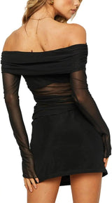Black crop top featuring long transparent sleeves - Tophatter Daily Deals