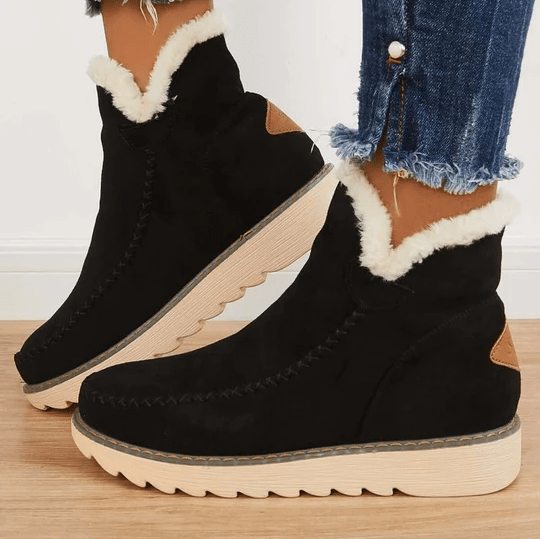 Insulating Women’s Winter Boots - Ankle Suede, Fleece Lined Black - Tophatter Daily Deals
