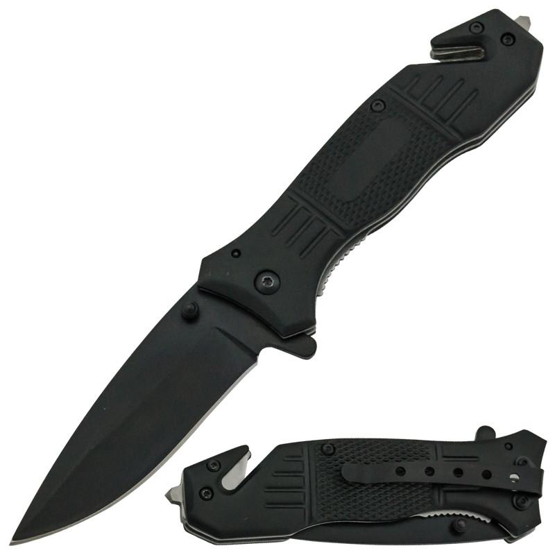 Black Action Liner Lock Spring Assisted Pocket Knife - Drop Knife-Assist - Tophatter Daily Deals