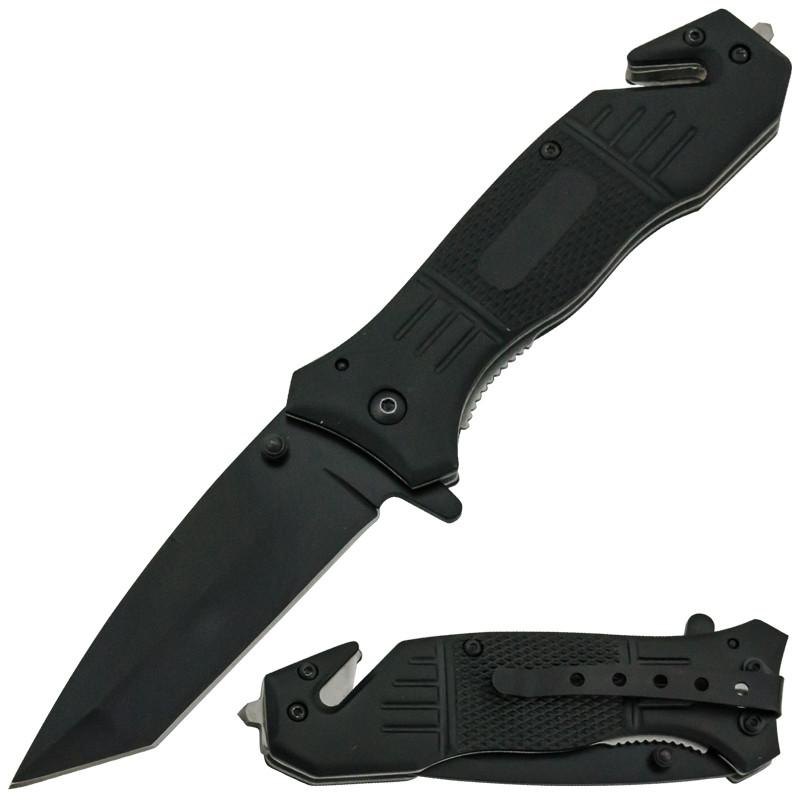 Black Action Liner Lock Spring Assisted Pocket Knife - Tanto Knife-Assist - Tophatter Daily Deals