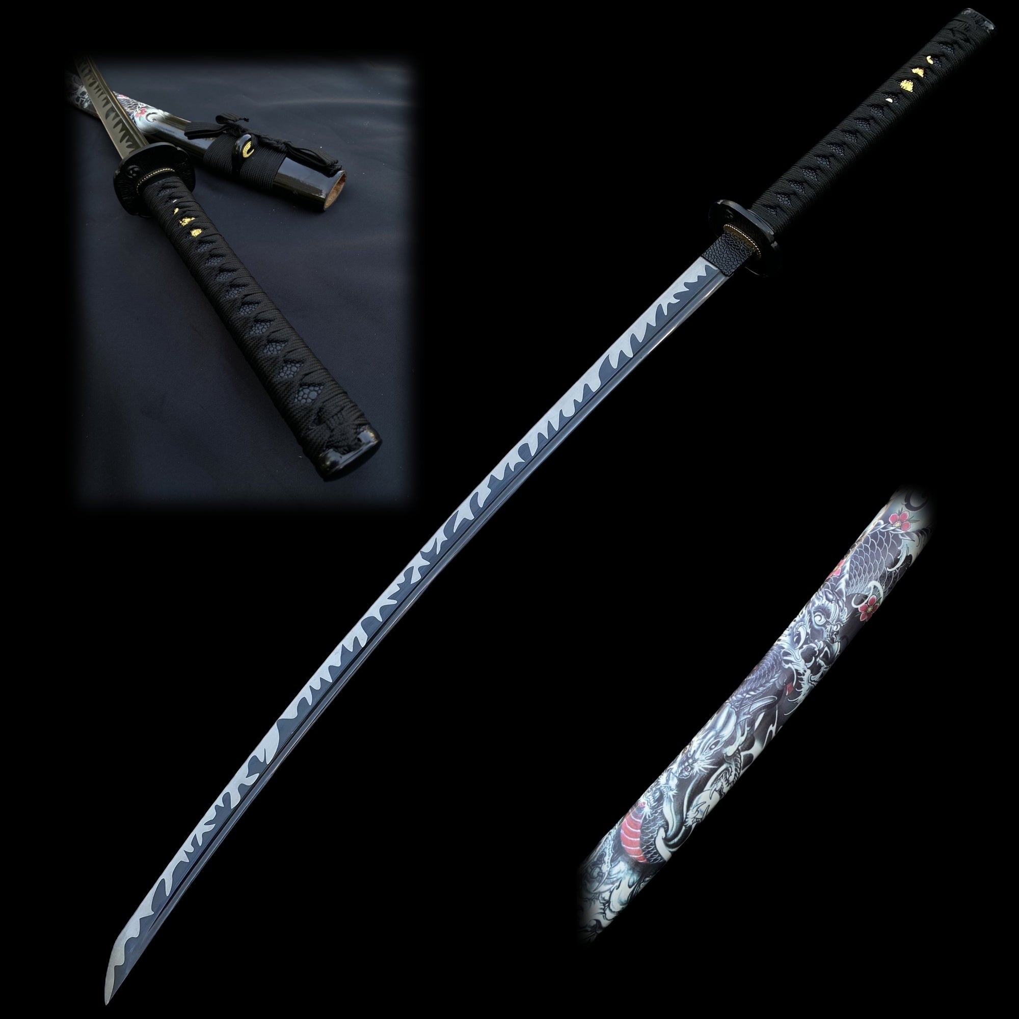 Black Dragon Katana Carbon Steel Samurai Sword - Tophatter Daily Deals