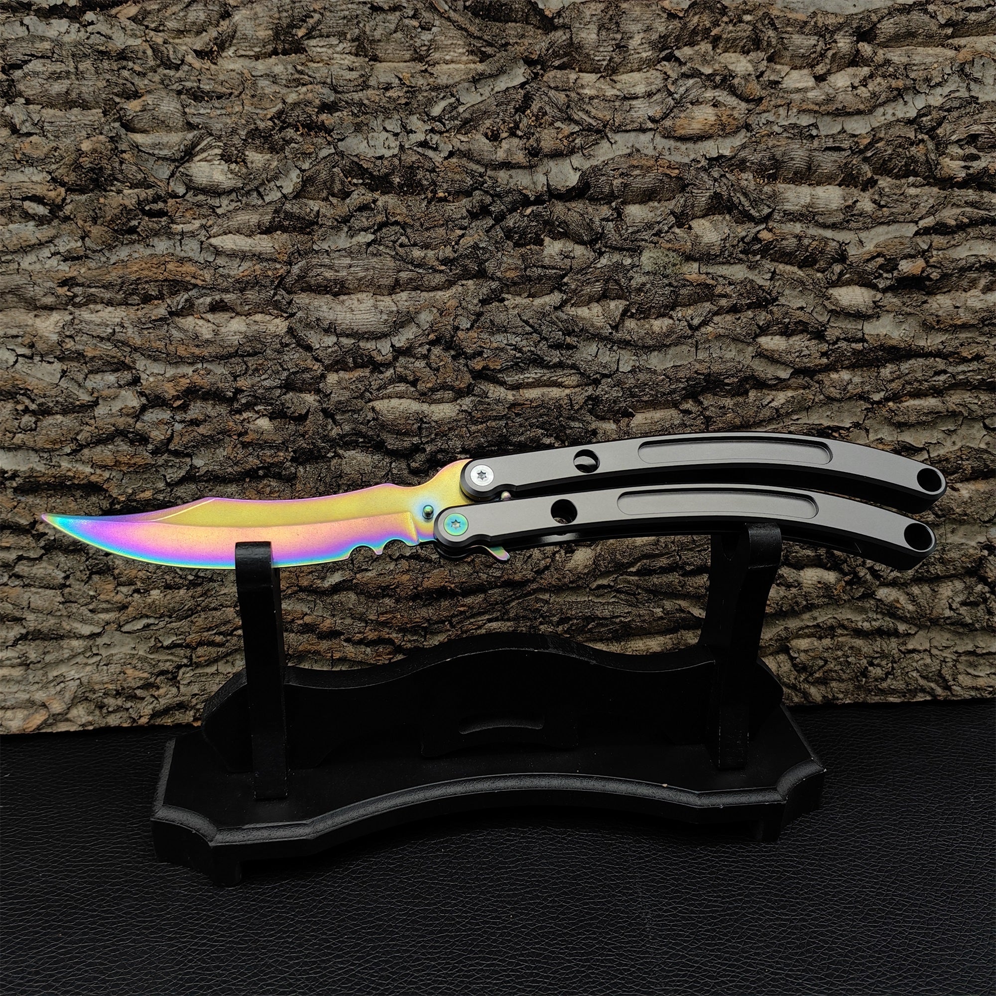 Champions Knife Black Market Butterfly Blunt Blade Balisong Trainer Color Market & Stand - Tophatter Daily Deals