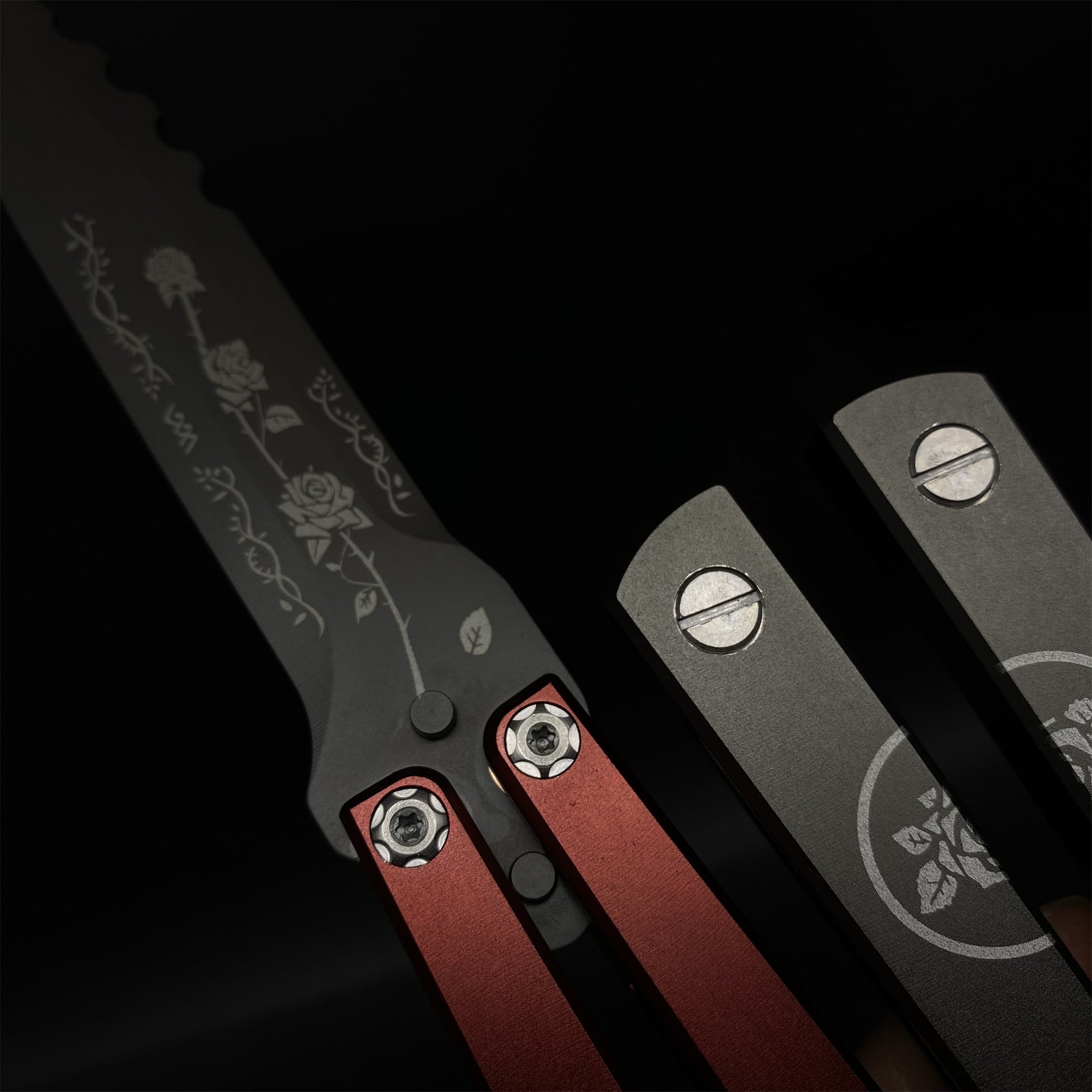 High-End TF2 Black Rose Butterfly Knife Trainer CNC Aluminum Alloy Handle Balisong Trainer - Tophatter Daily Deals