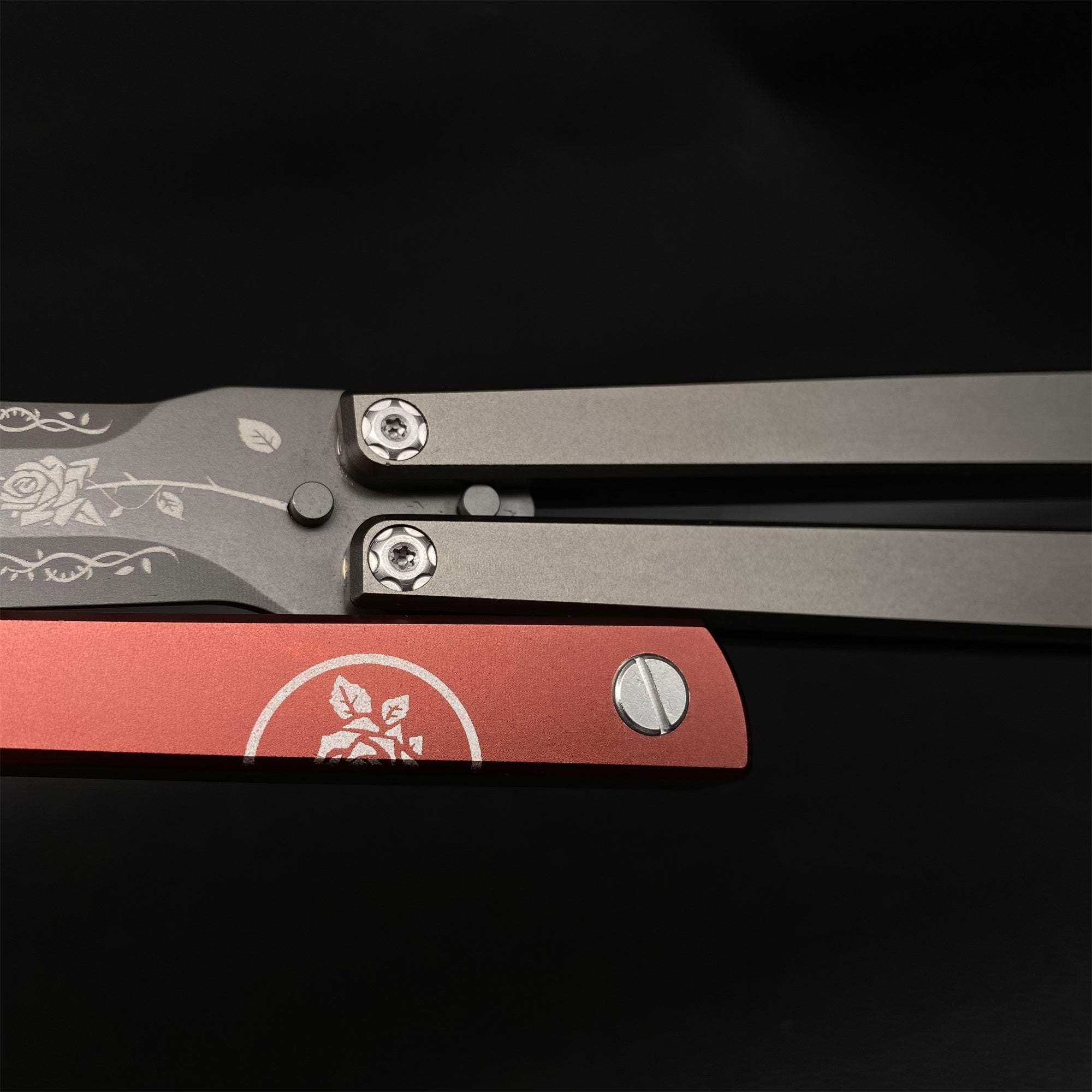 High-End TF2 Black Rose Butterfly Knife Trainer CNC Aluminum Alloy Handle Balisong Trainer - Tophatter Daily Deals