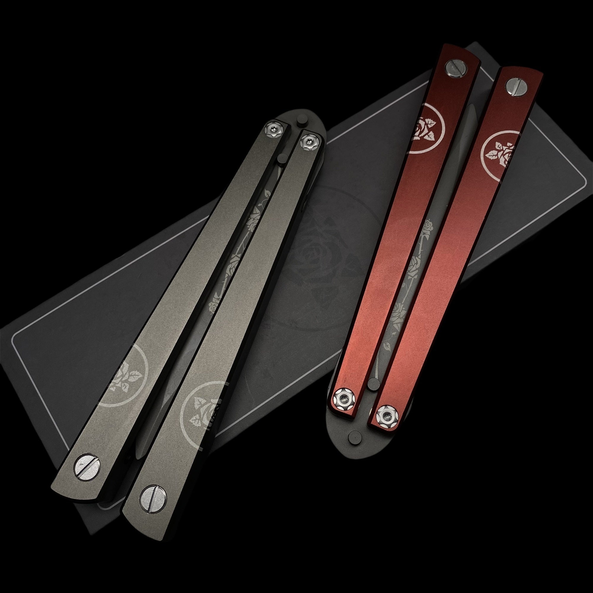 High-End TF2 Black Rose Butterfly Knife Trainer CNC Aluminum Alloy Handle Balisong Trainer - Tophatter Daily Deals