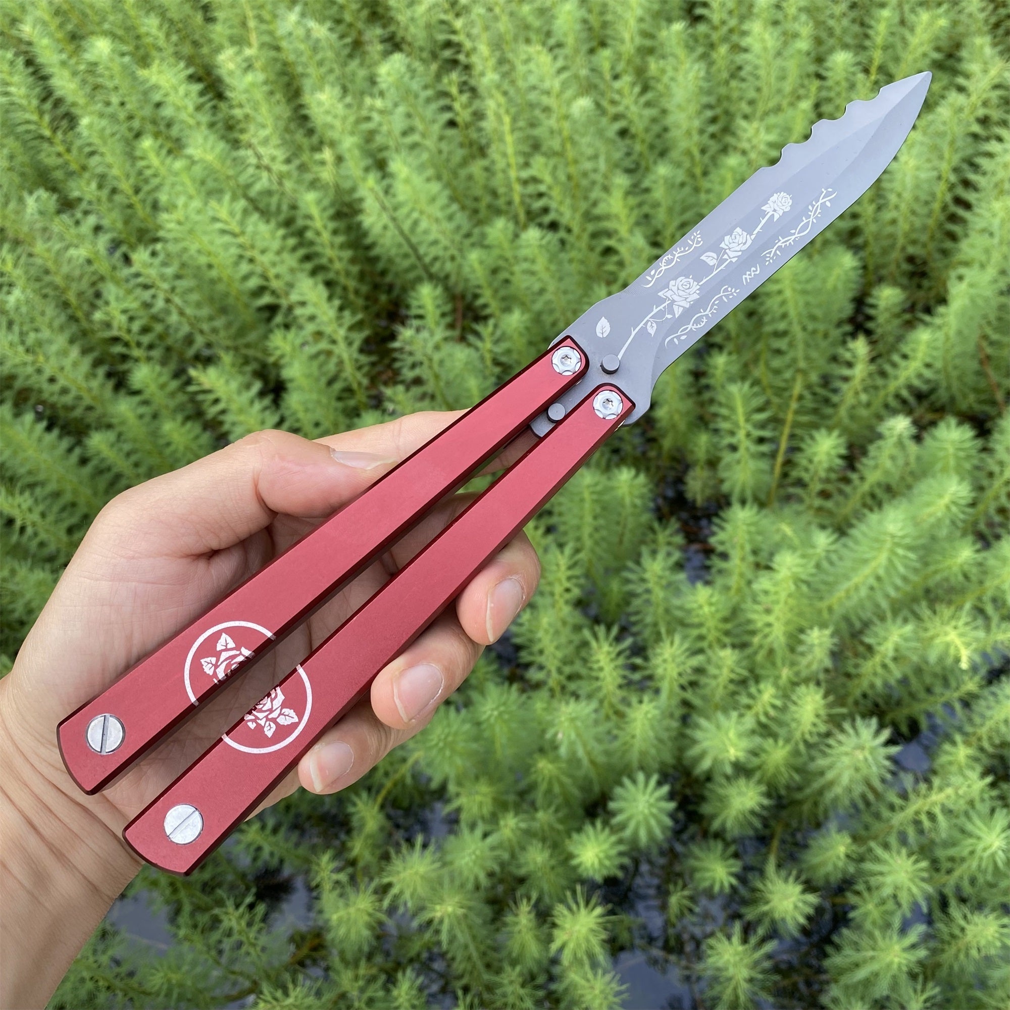 High-End TF2 Black Rose Butterfly Knife Trainer CNC Aluminum Alloy Handle Balisong Trainer - Tophatter Daily Deals