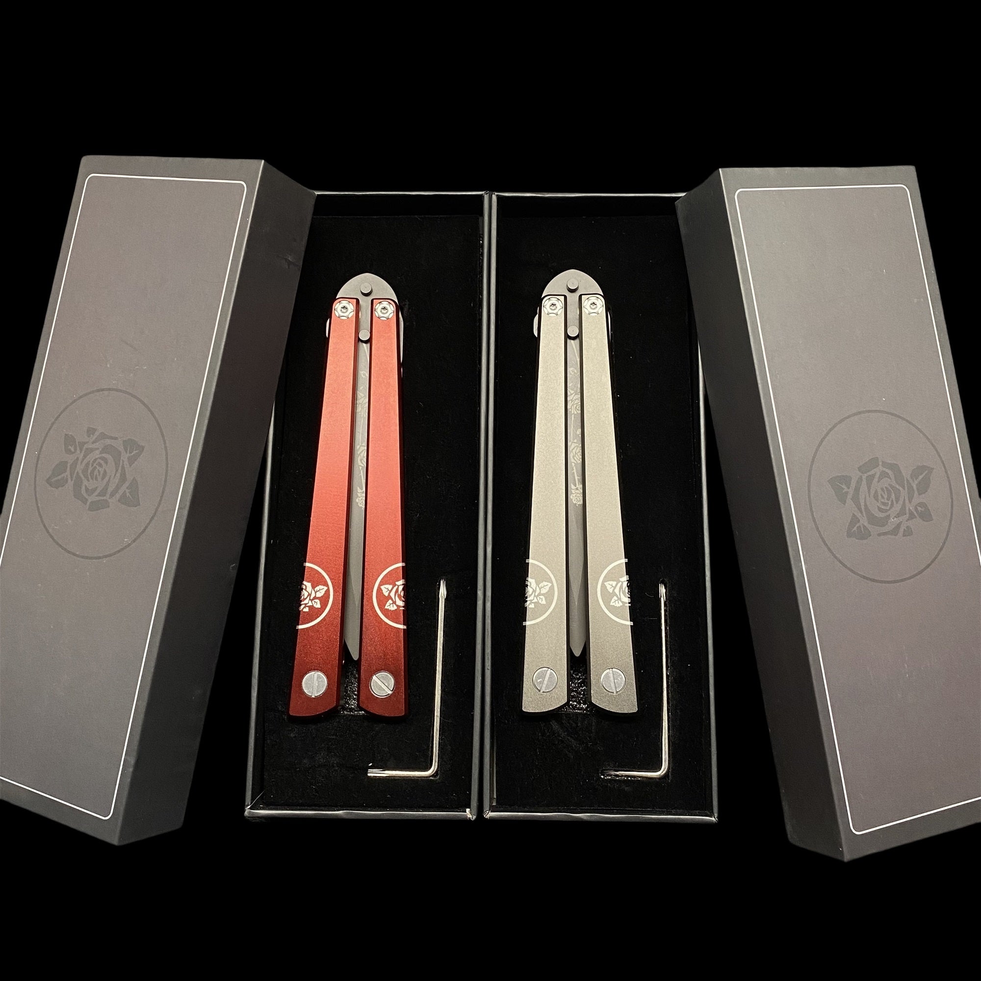 High-End TF2 Black Rose Butterfly Knife Trainer CNC Aluminum Alloy Handle Balisong Trainer - Tophatter Daily Deals