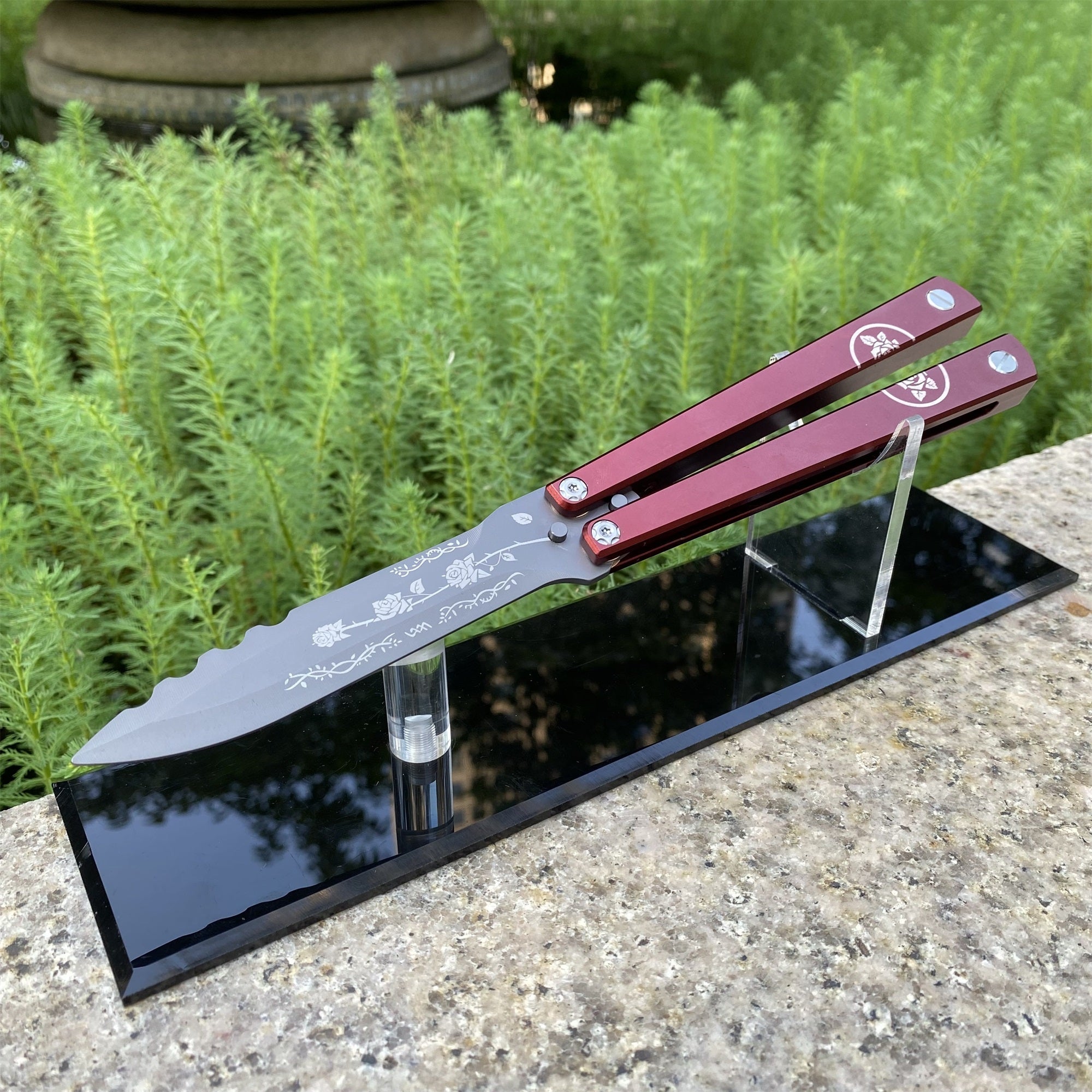 High-End TF2 Black Rose Butterfly Knife Trainer CNC Aluminum Alloy Handle Balisong Trainer - Tophatter Daily Deals