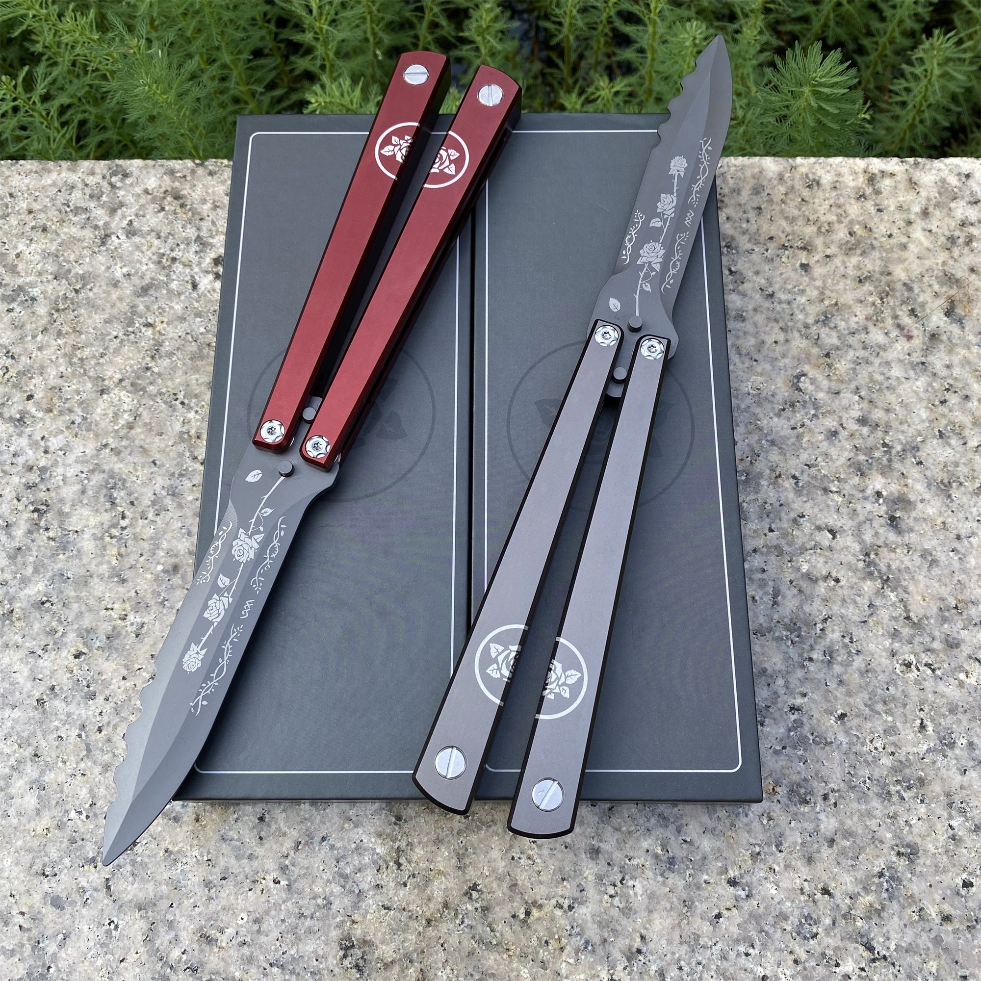 High-End TF2 Black Rose Butterfly Knife Trainer CNC Aluminum Alloy Handle Balisong Trainer - Tophatter Daily Deals