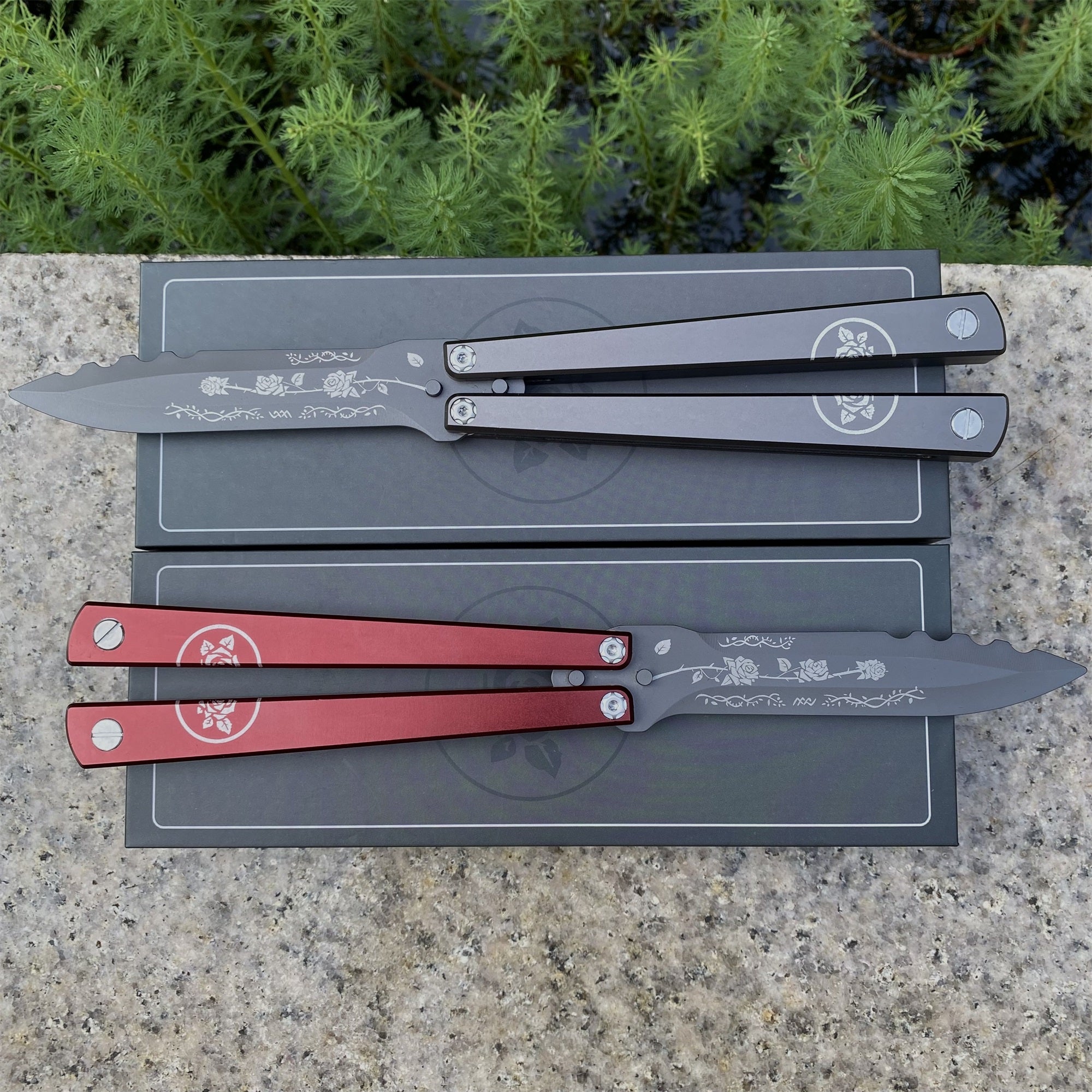 High-End TF2 Black Rose Butterfly Knife Trainer CNC Aluminum Alloy Handle Balisong Trainer - Tophatter Daily Deals
