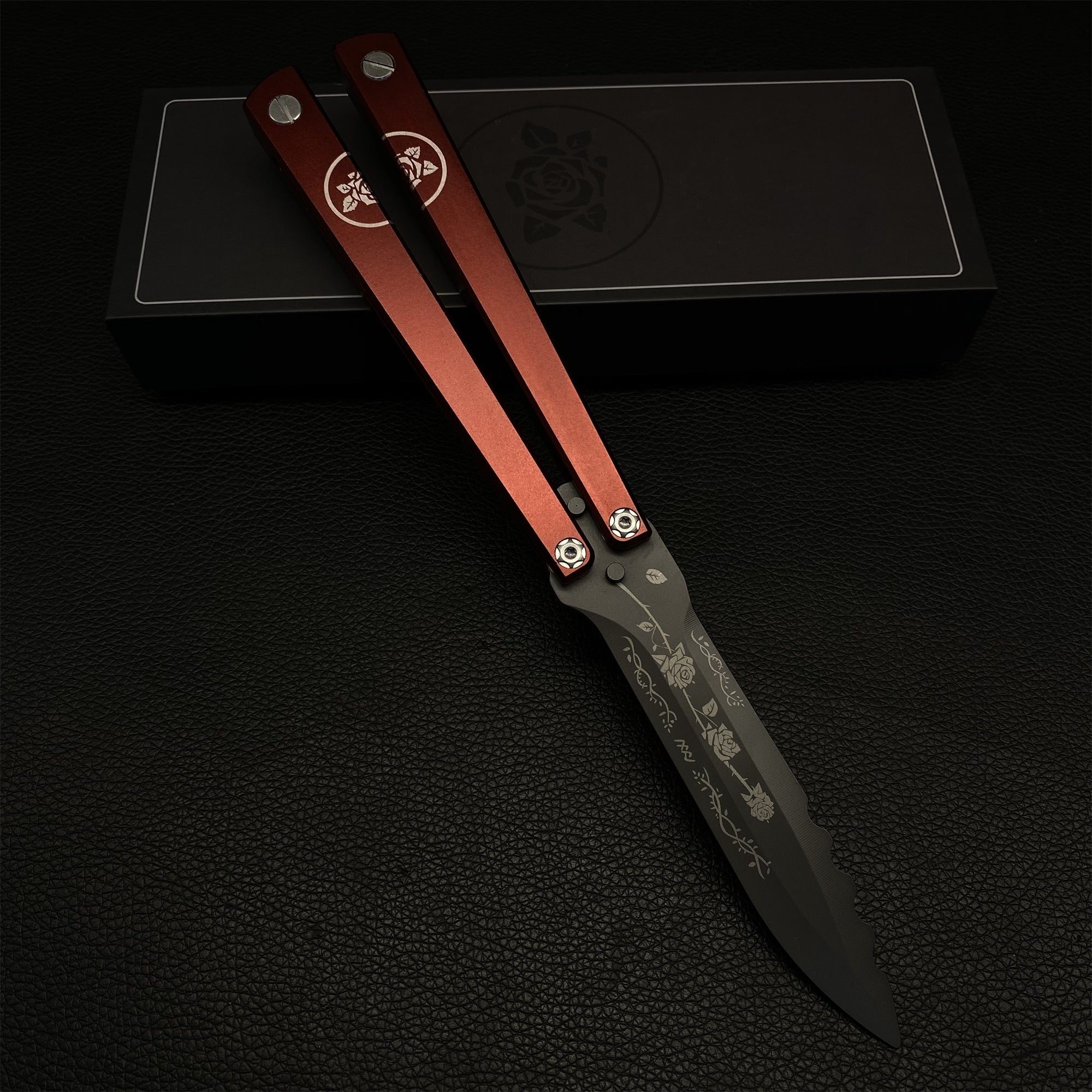 High-End TF2 Black Rose Butterfly Knife Trainer CNC Aluminum Alloy Handle Balisong Trainer - Tophatter Daily Deals