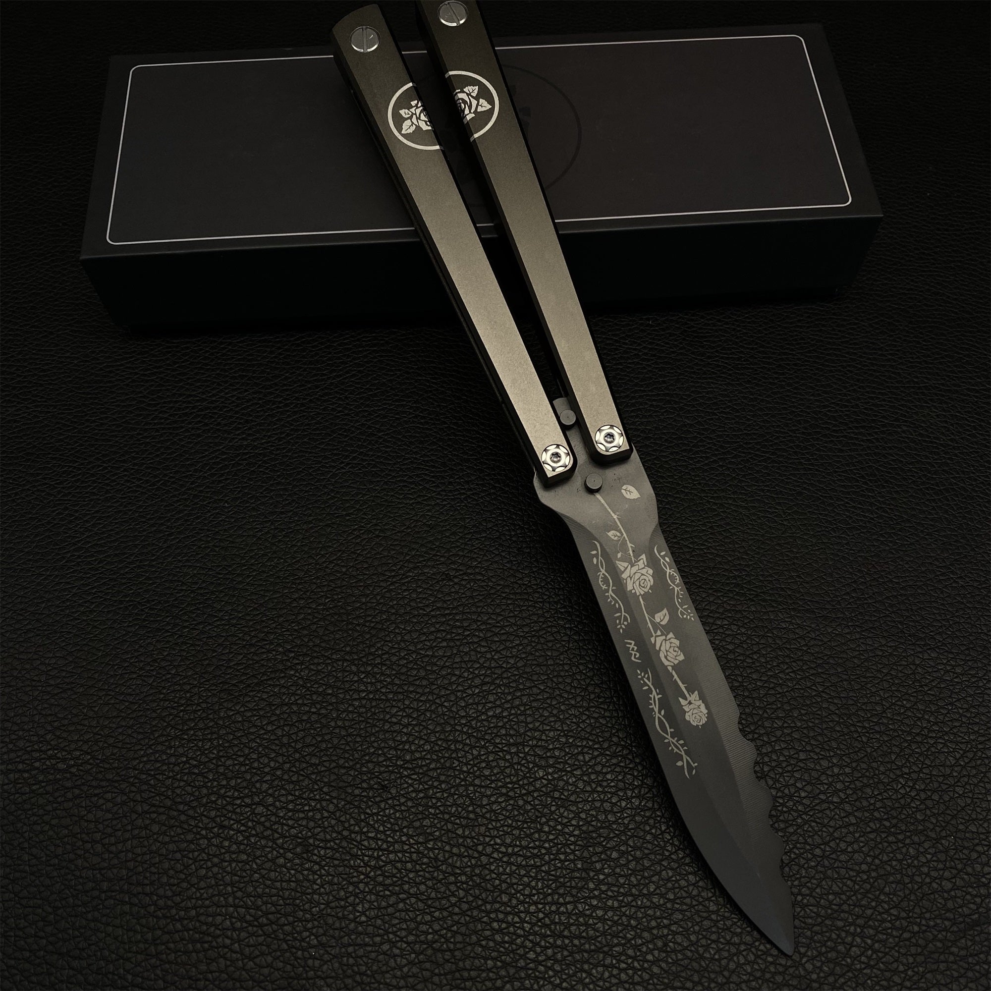 High-End TF2 Black Rose Butterfly Knife Trainer CNC Aluminum Alloy Handle Balisong Trainer - Tophatter Daily Deals