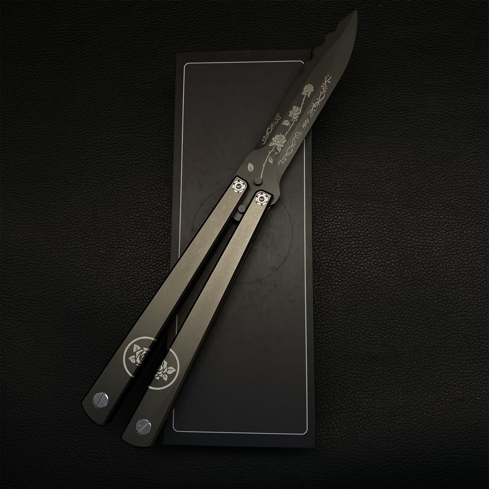 High-End TF2 Black Rose Butterfly Knife Trainer CNC Aluminum Alloy Handle Balisong Trainer - Tophatter Daily Deals