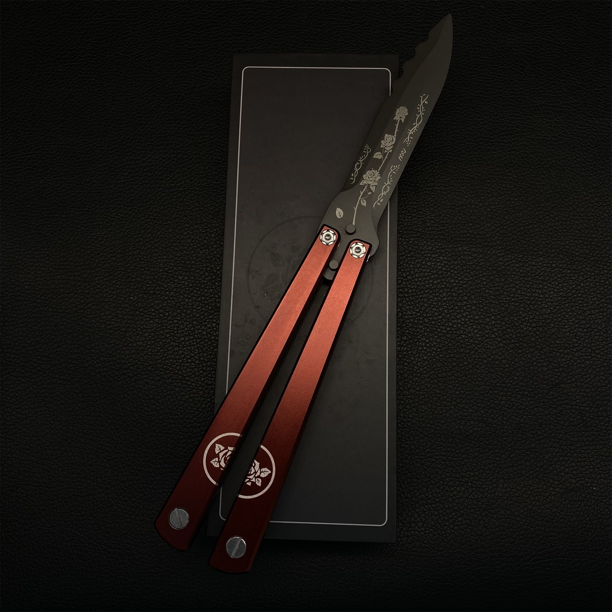 High-End TF2 Black Rose Butterfly Knife Trainer CNC Aluminum Alloy Handle Balisong Trainer - Tophatter Daily Deals