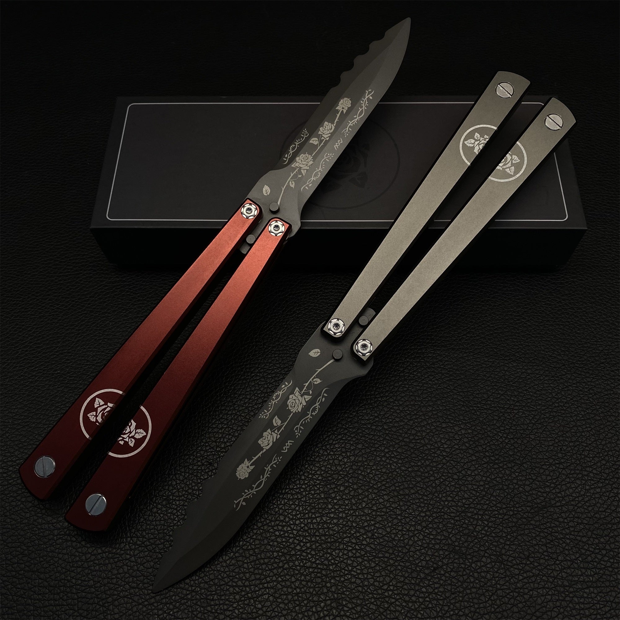 High-End TF2 Black Rose Butterfly Knife Trainer CNC Aluminum Alloy Handle Balisong Trainer - Tophatter Daily Deals
