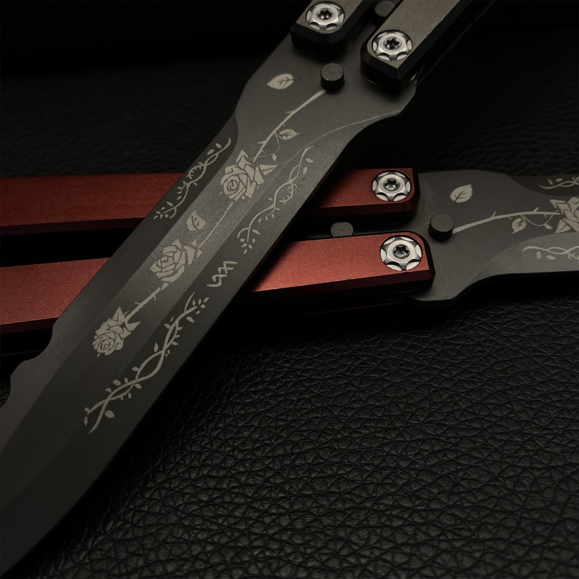 High-End TF2 Black Rose Butterfly Knife Trainer CNC Aluminum Alloy Handle Balisong Trainer - Tophatter Daily Deals