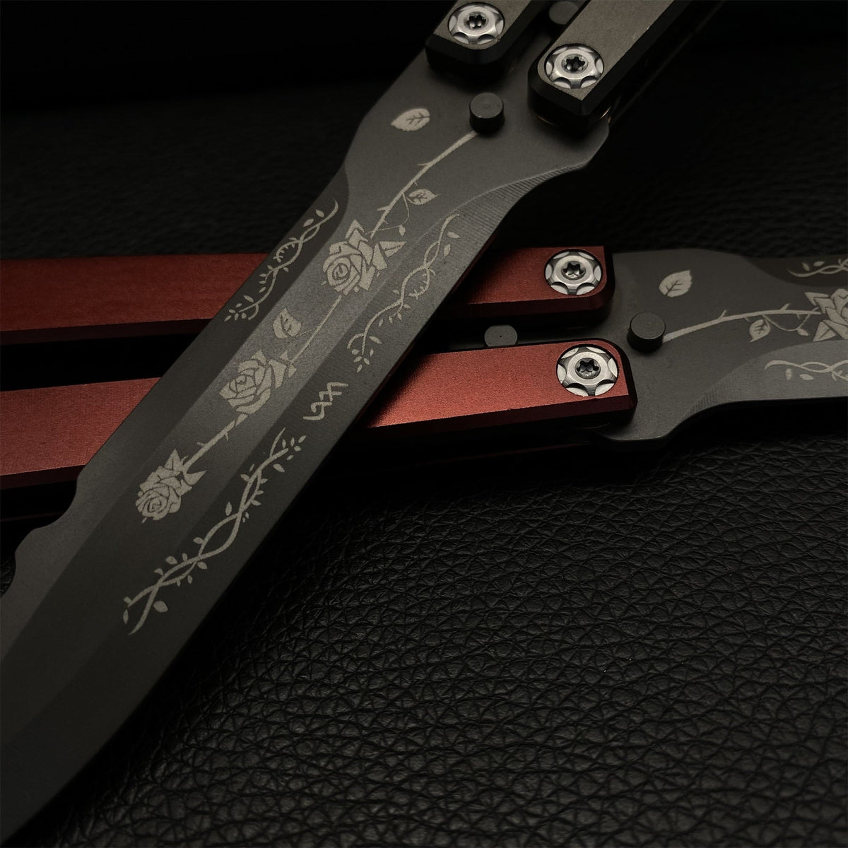 High-End TF2 Black Rose Butterfly Knife Trainer CNC Aluminum Alloy Handle Balisong Trainer - Tophatter Daily Deals