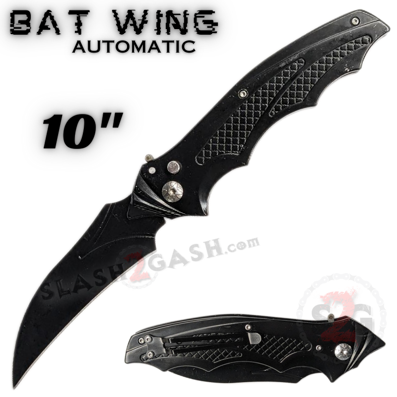 Bat Wing Talon Diamond Grip Auto Knife 10" w/ Safety Lock - Black Knife-Auto - Tophatter Daily Deals