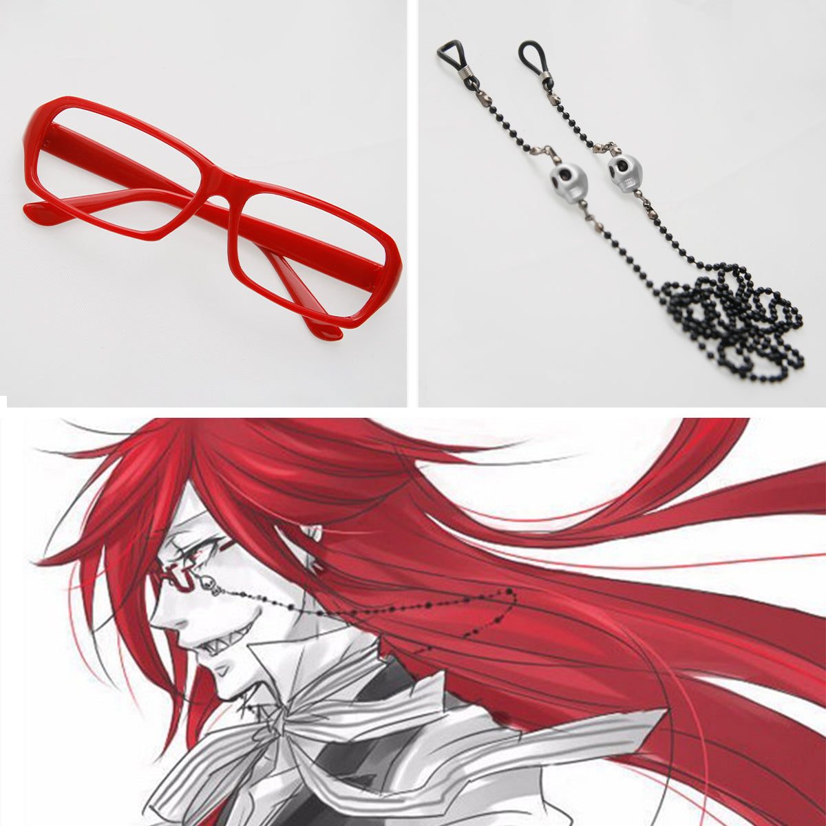 Black Butler Grell Sutcliff Red Butler Eyeglasses Chain Cosplay Accessory Prop Prop - Tophatter Daily Deals