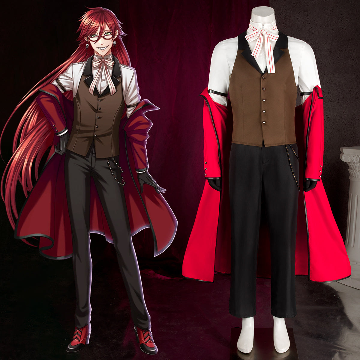 Black Butler Grell Sutcliff Red Butler Shinigami Cosplay Costume Costume - Tophatter Daily Deals