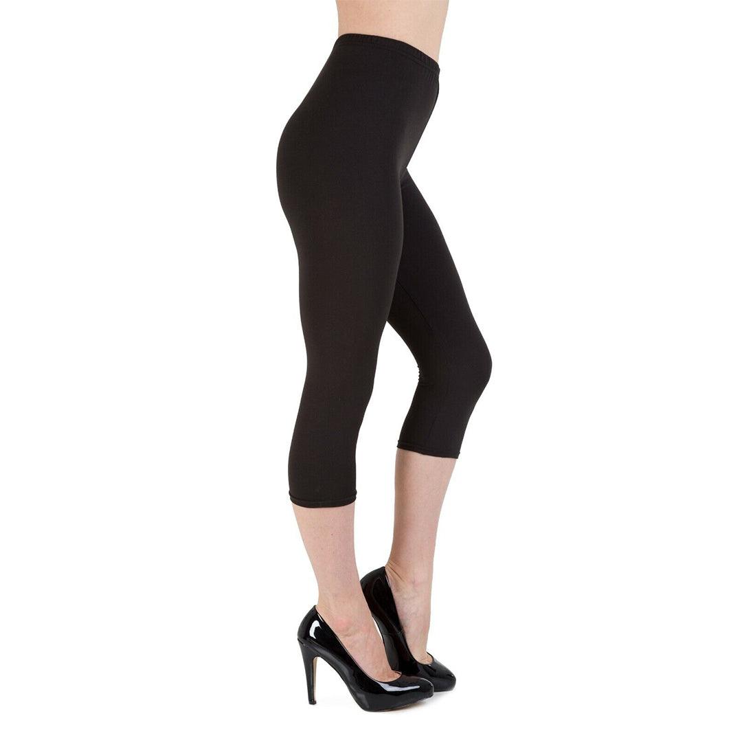 Gym Leggings for Ladies - Womens 3/4 Length Cropped Leggings Soft Cotton Active Wear Capri Pants Casual Fitness Pants Black Clothing - Tophatter Daily Deals
