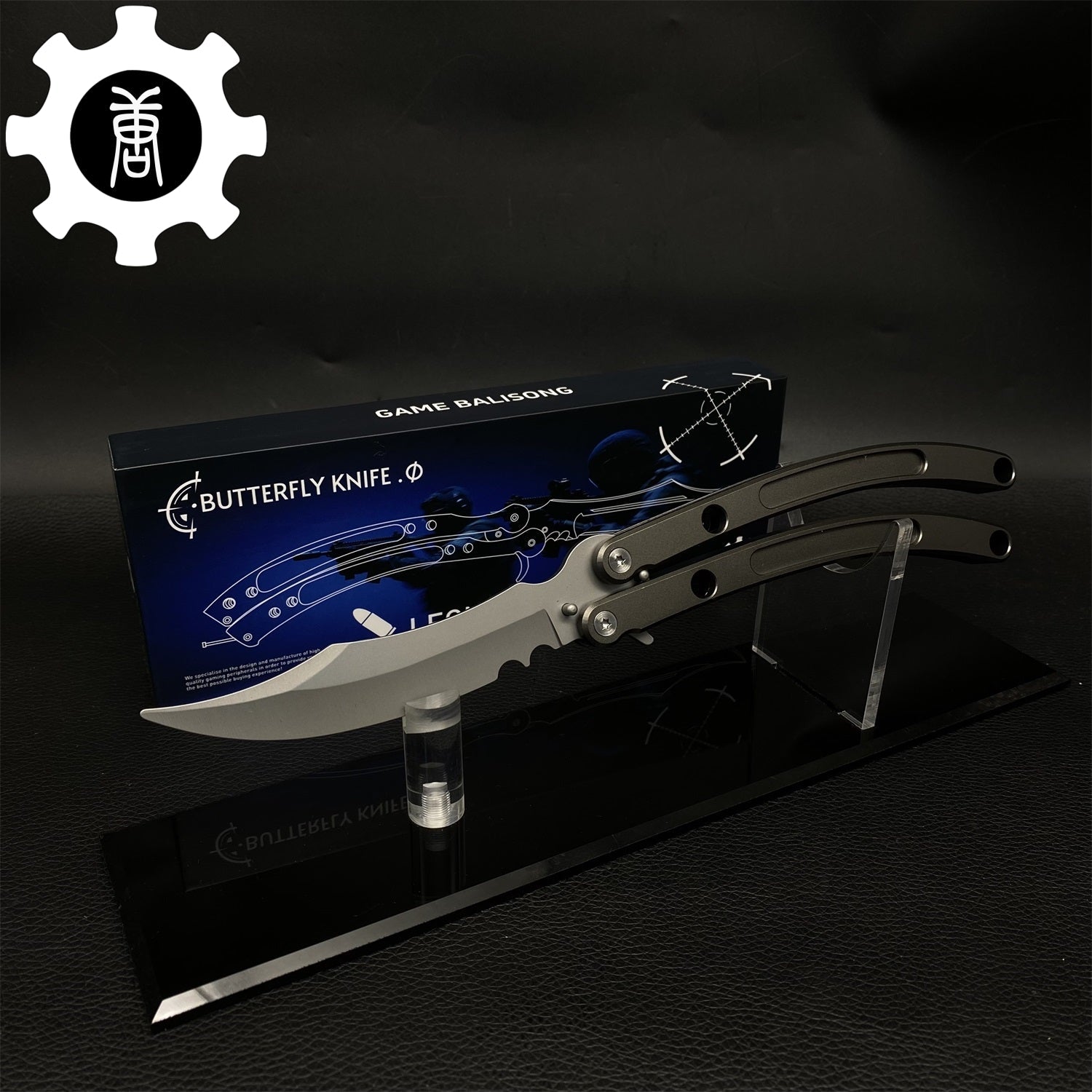 Black Market Butterfly Knife High-End CNC Balisong Trainer Black Blade & Stand - Tophatter Daily Deals