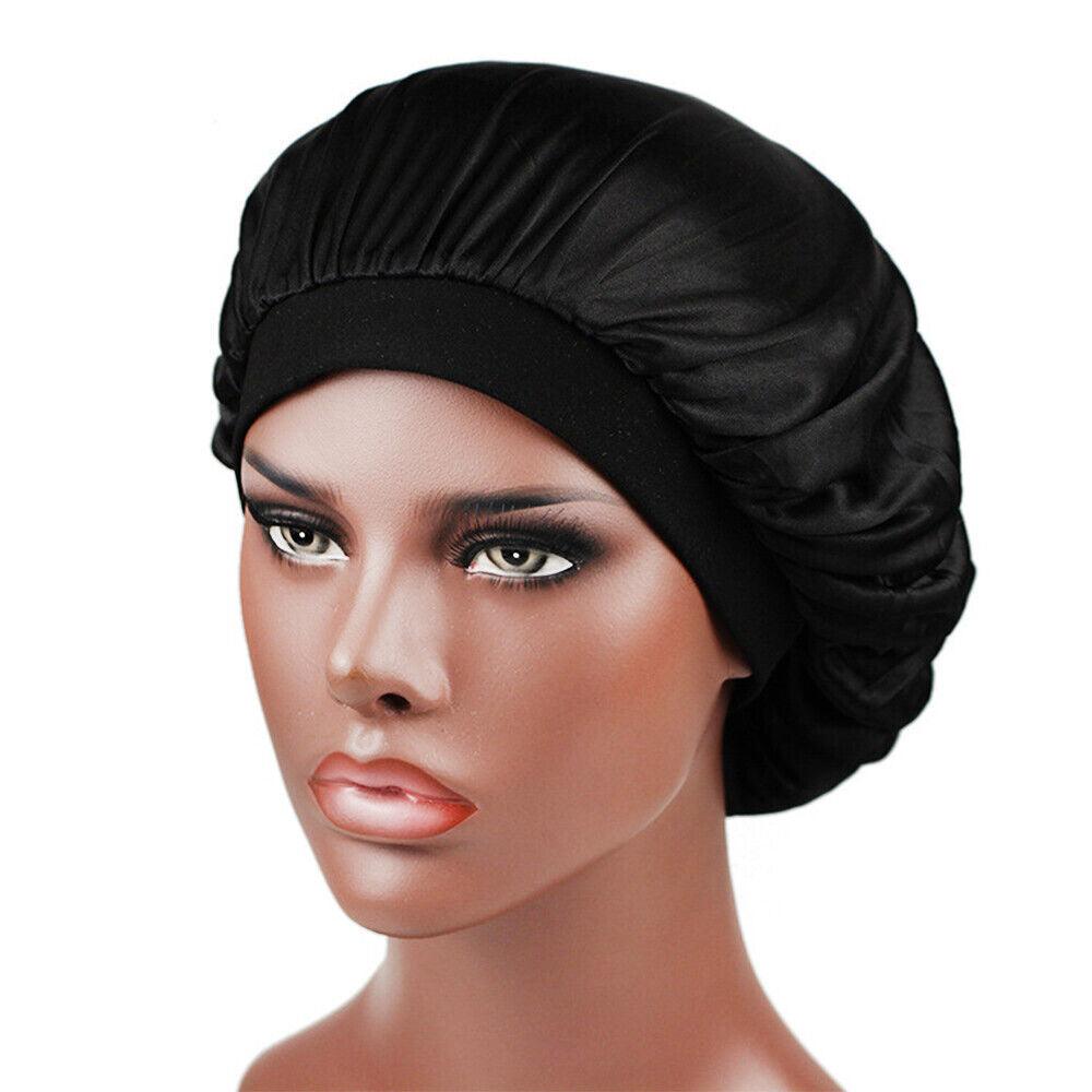 Hair Wraps for Sleeping - Bonnet Cap Long Hair Care Hat Woman Silk Satin Protection Night Head Turban Wrap Black Hair Care - Tophatter Daily Deals