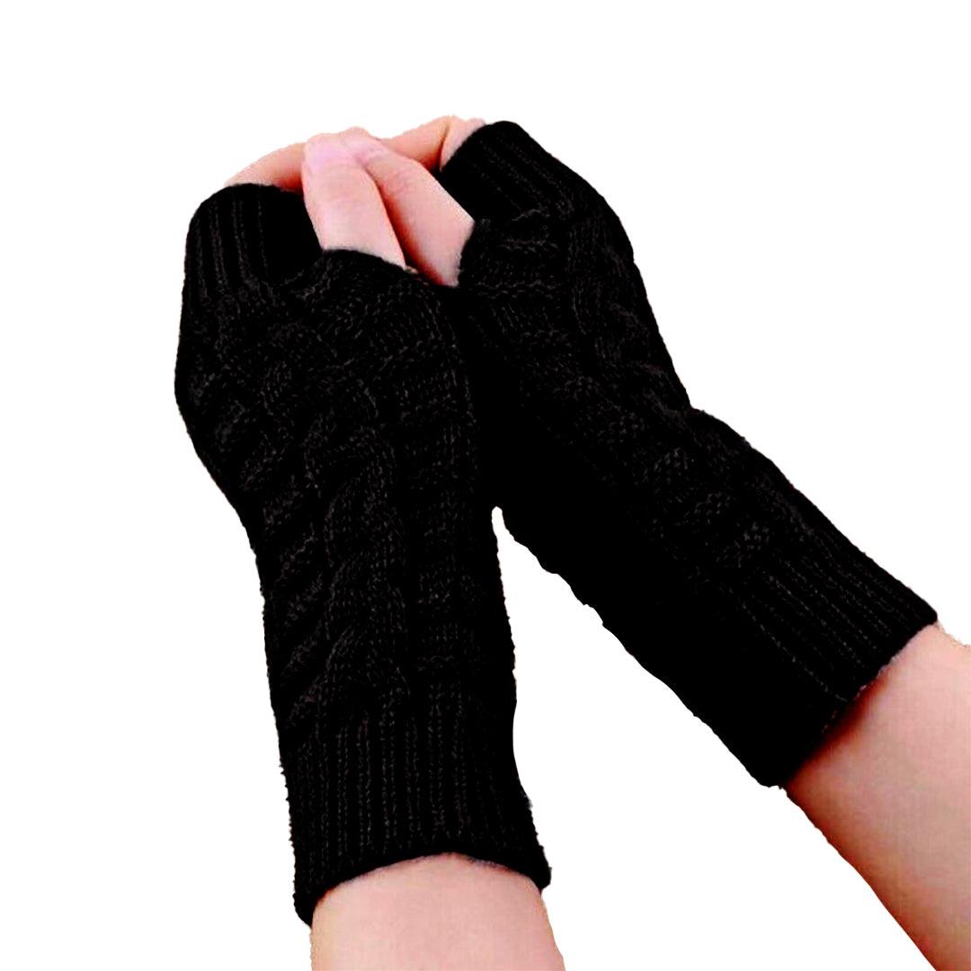 Thermal Fingerless Gloves - Women Wrist Arm Knitted Mitten Long Winter Hand Warmer Fingerless Ladies Gloves Black Gloves - Tophatter Daily Deals