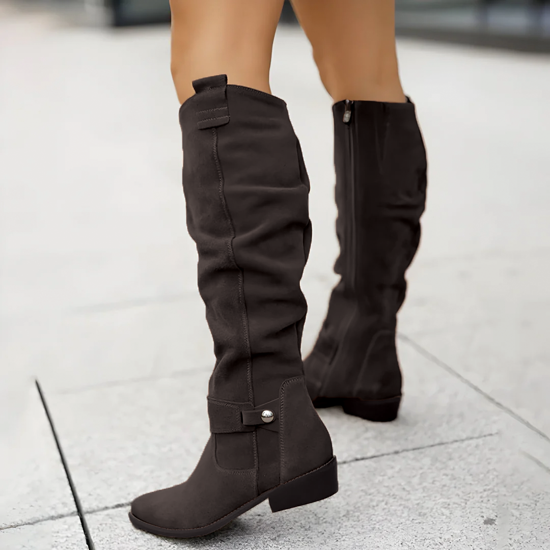 Supportive Women's Knee Boots - Suede Slouch, Everyday Black - Tophatter Daily Deals