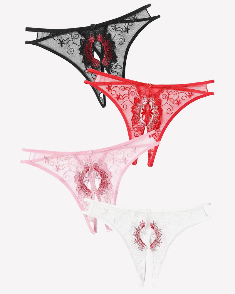 Floral Briefs Embroidered Thongs Panties Black+pink+white+red Lingeries-panties - Tophatter Daily Deals