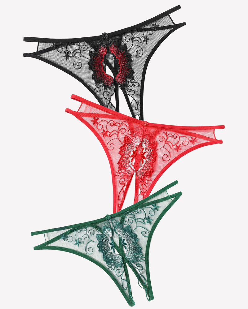 Floral Briefs Embroidered Thongs Panties Black+red+green Lingeries-panties - Tophatter Daily Deals