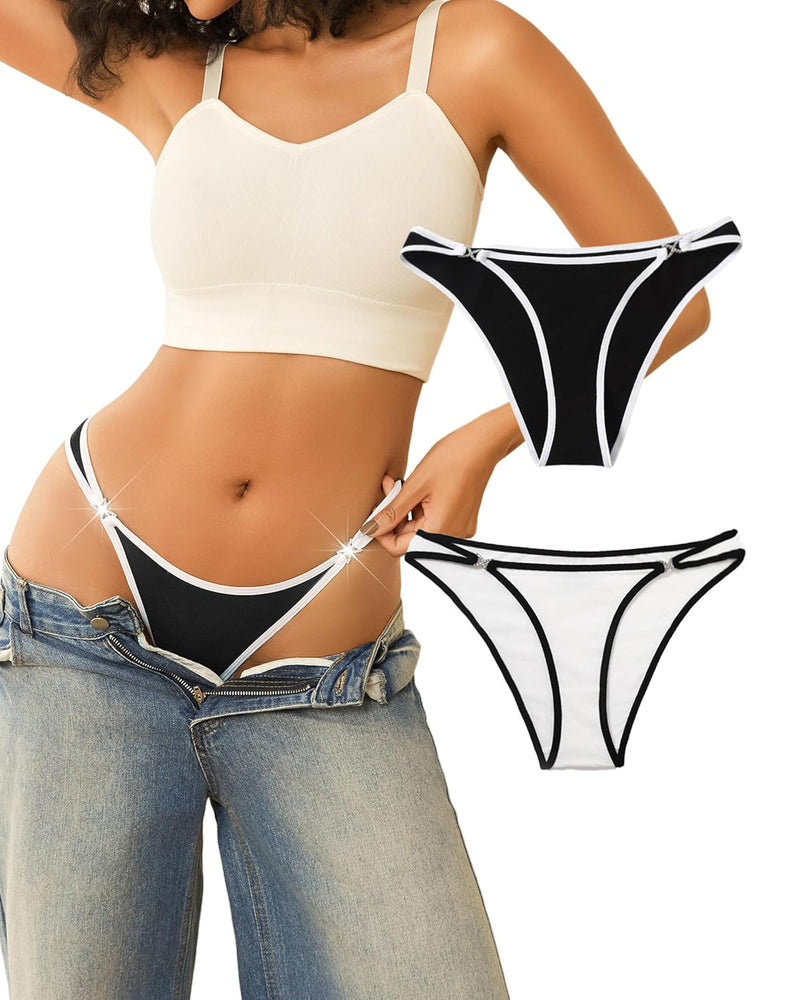 Cotton Panties Low Rise Hipster Black+white Lingeries-panties - Tophatter Daily Deals