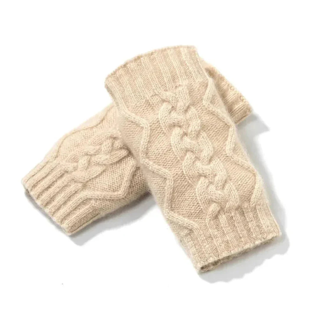 Cozy Women's Fingerless Gloves - Cable Cashmere, Winter Beige - Tophatter Daily Deals