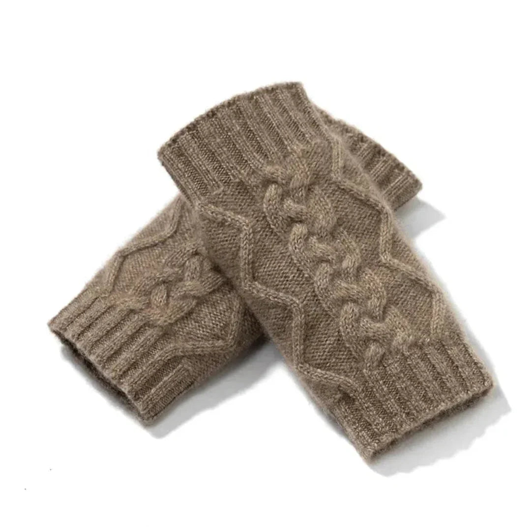 Cozy Women's Fingerless Gloves - Cable Cashmere, Winter Camel - Tophatter Daily Deals