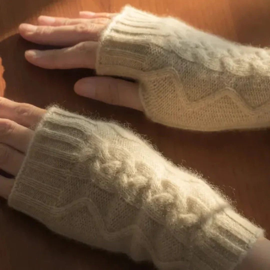 Cozy Women's Fingerless Gloves - Cable Cashmere, Winter - Tophatter Daily Deals