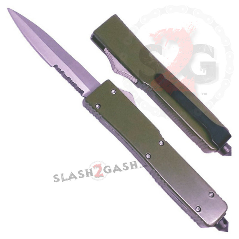 Blockade OTF Automatic Knife D/A Drop Point Serrated - OD Green Knife-OTF - Tophatter Daily Deals