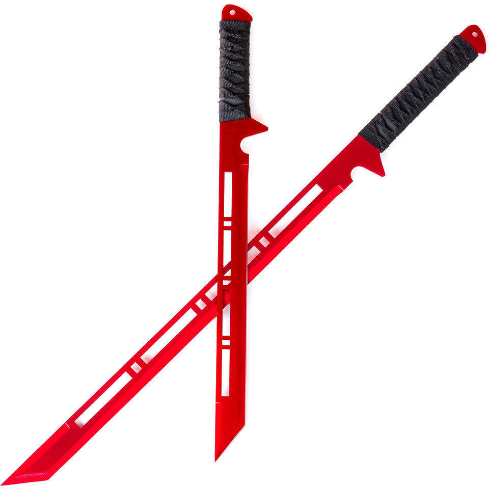 Blood Moon Dual Ninjato Short Sword Set Full Tang Red Cyberpunk Swords Swords - Tophatter Daily Deals