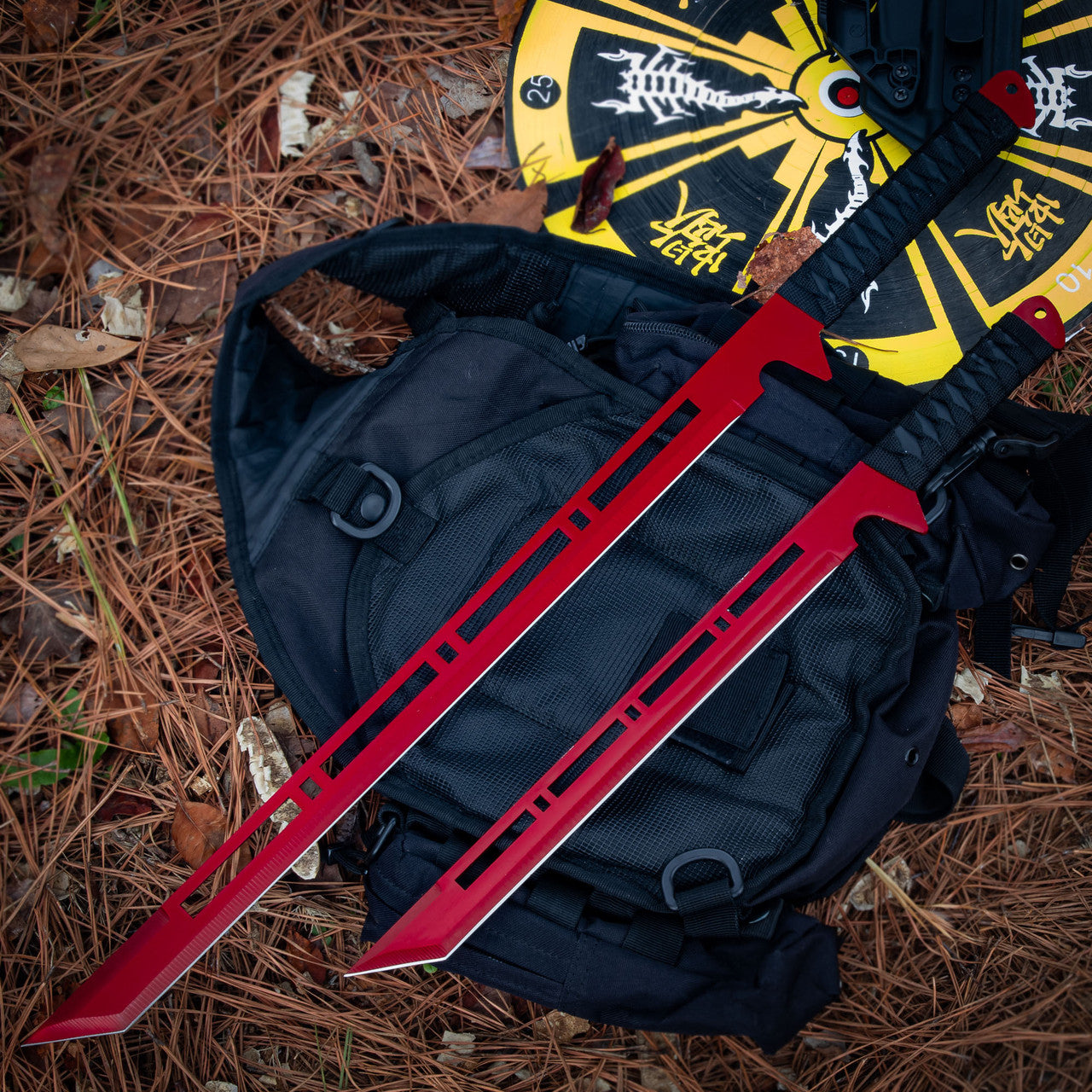 Blood Moon Dual Ninjato Short Sword Set Full Tang Red Cyberpunk Swords Swords - Tophatter Daily Deals