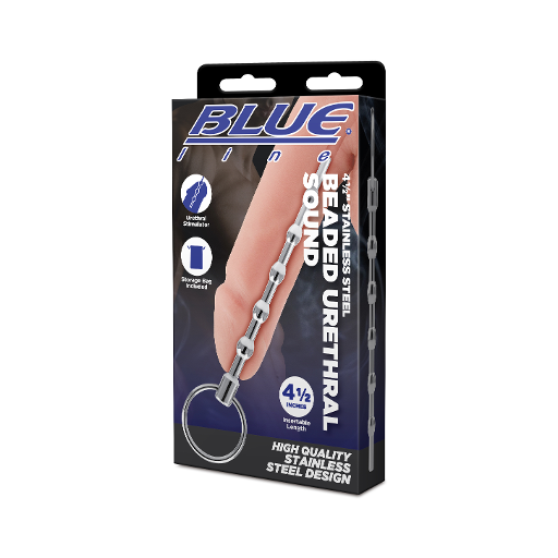 Blue Line 4.5 Inch Stainless Steel Beaded Urethral Sound in Blue > Sex Toys For Men > Sounding Rods - Tophatter Daily Deals