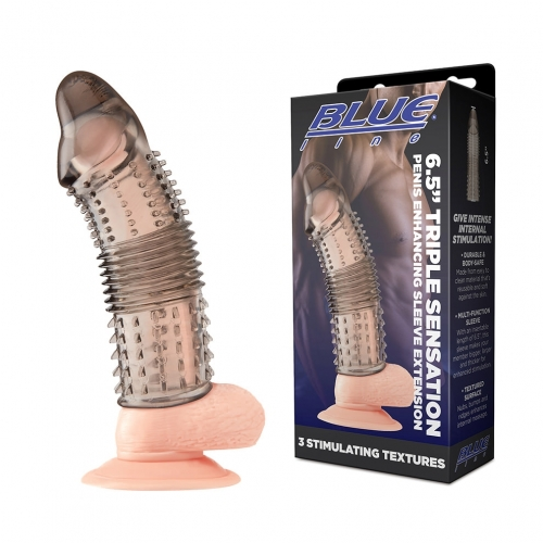 Blue Line 6.5 Inch Triple Texture Penis Enhancer Sleeve Extension > Sex Toys For Men > Penis Sleeves - Tophatter Daily Deals